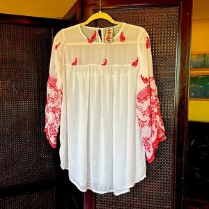 Johnny Was Red & White long sleeve blouse shirt Small never worn
